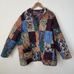VTG Blair Jacket Womens 2X Plus Patchwork Purple Reversible Silk Quilted Coat